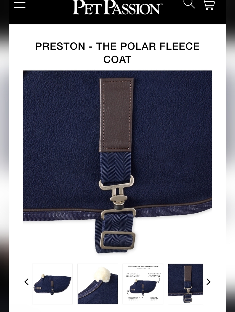 Preston Polar Fleece Dog Coat — Navy with Brown Trim